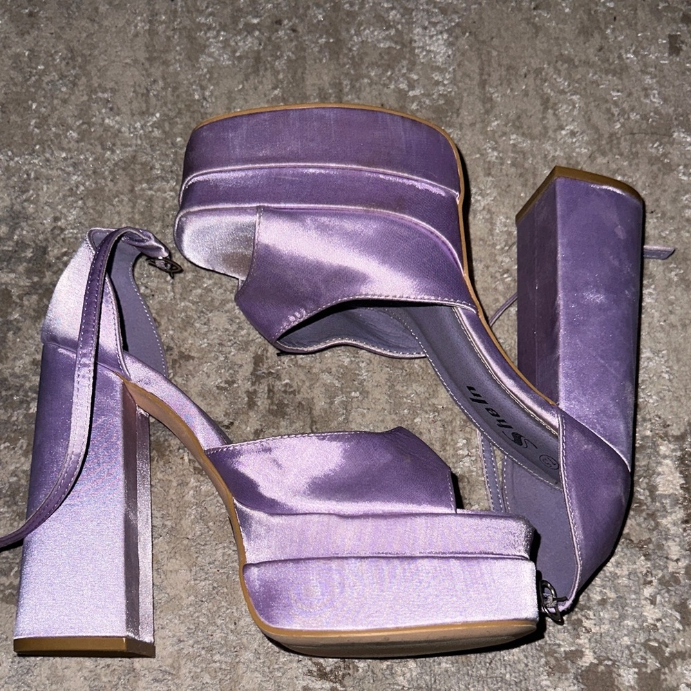 SHEIN Lavender Satin Platform Heels